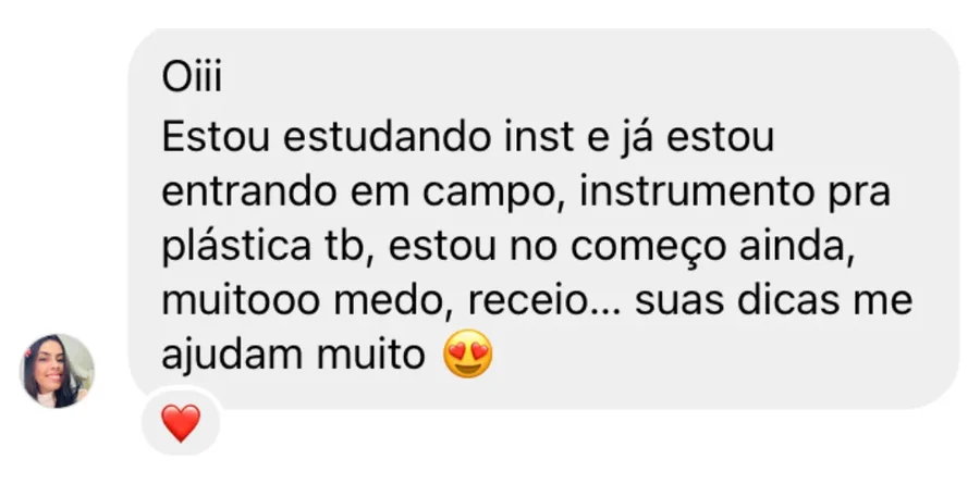 Print de mensagem no Instagram: aluna que está entrando em campo conta que as dicas ajudam muito
