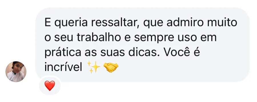 Print de mensagem no Instagram: aluna admira o trabalho e usa as dicas na prática